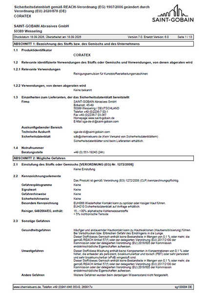 Cover Sicherheitsdatenblatt Coratex