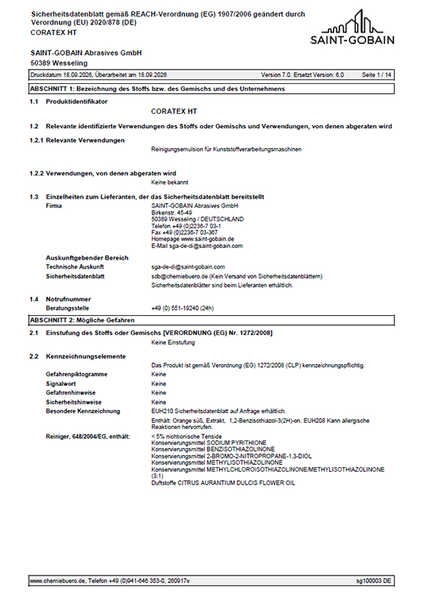 Cover Sicherheitsdatenblatt Coratex HT