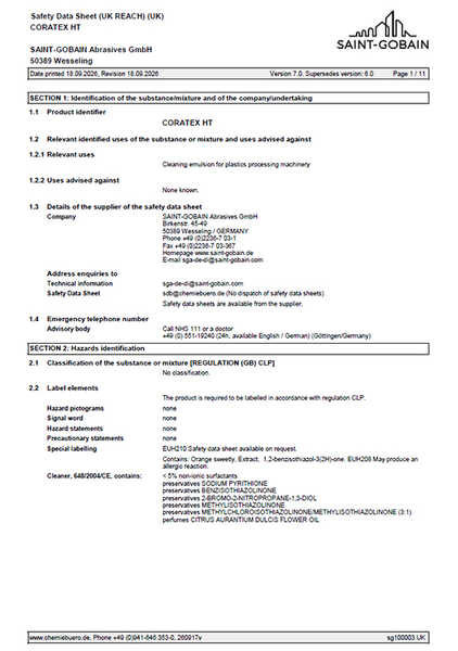 Cover Sicherheitsdatenblatt Coratex HT